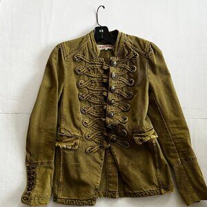Free People Yellow/Olive Embellished Military Jacket Size XS